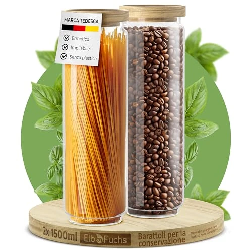 Tijdelijke aanbieding: ElbFuchs® Voorraadpotten met deksel luchtdicht | 2x 1500ml | Glazen spaghetti voorraadpotten van borosilicaatglas met houten deksel | Voor lange pasta’s en etenswaren van 29.95 € naar 29.95 € (0.00% korting)