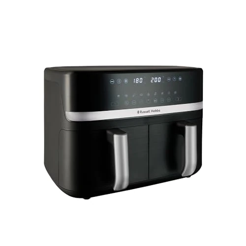 Offerta a tempo: Russell Hobbs Friggitrice ad Aria Doppio cestello, 9L – Zone Indipendenti, 9 Programmi, 200℃, Silenziosa, Touchscreen, Cottura Senza Olio, Basso Consumo, Lavastoviglie ok, 2800W – Satisfry 27681-56 - 16% da 118.47 € a 99.99 €
