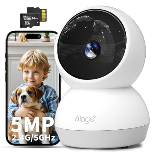 Alaga Security Indoor Cam 2K Indoor Surveillance Camera, WiFi, Swivelling, Indoor Camera Surveillance with Night Vision Includes 64GB Memory Card