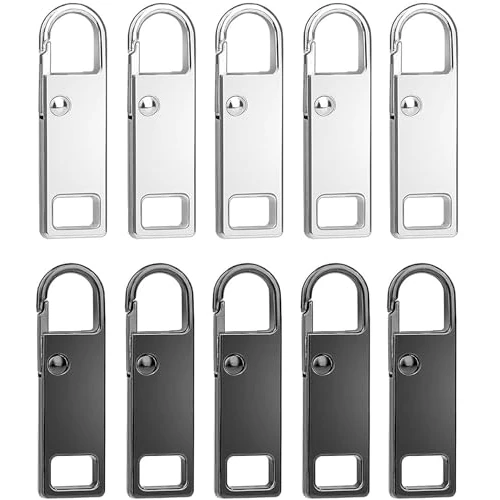 10 Pcs Cremallera de Repuesto, Tiradores de Cremallera de Metal, Lengüetas Desmontables, Reemplazo para Equipaje, Chaquetas, Mochilas y Ropa