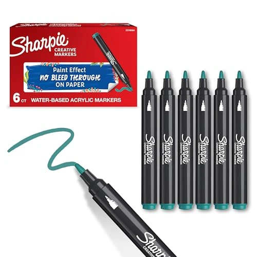 Sharpie Creative Marker Pennarelli Acrilici per Hobby Creativi | Pennarelli a base d'acqua con punta tonda | deali per Fai da TeDecorazioni e Scuola | Verde Smeraldo | 6 Pezzi