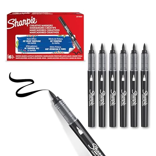 Limited offer: Sharpie Creative Marker Acrylic Paint Pens | Brush Tip Water-Based Paint Markers | Black | No-Bleed Ink Writes on Most Surfaces | School & Revision Supplies | 6 Count from 27.48 EUR to 15.62 EUR (save 43%)
