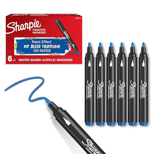 Sharpie Creative Marker Acrylverfmarkers | Ronde punt | Verfmarkers op waterbasis | Inkt loopt niet door en geschikt voor de meeste oppervlakken | Blauw | 6 stuks
