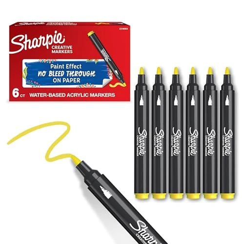 Sharpie Marqueurs Créatifs feutres acrylique | Pointe ogive | Feutres de coloriage adulte à base d’eau idéal pour coloriage mystèrescrapbookingdessineretc. | Jaune | Lot de 6