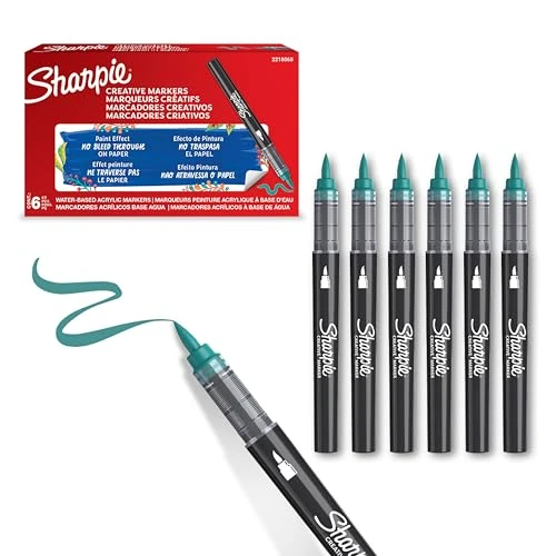 Limited offer: Sharpie Creative Marker Acrylic Paint Pens | Brush Tip Water-Based Paint Markers | Emerald Green | No-Bleed Ink Writes on Most Surfaces | School & Revision Supplies | 6 Count from 27.48 EUR to 17.78 EUR (save 35%)