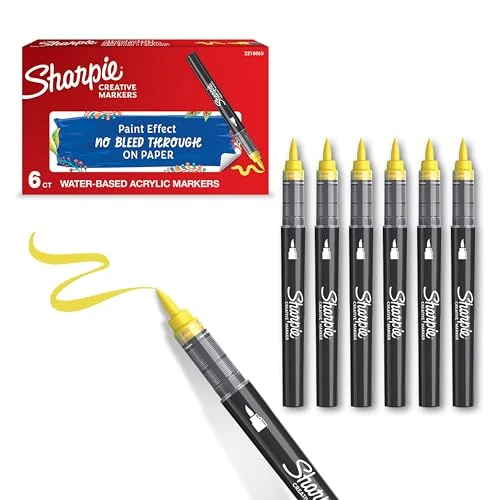 Limited offer: Sharpie Creative Marker Acrylic Paint Pens | Brush Tip Water-Based Paint Markers | Yellow | No-Bleed Ink Writes on Most Surfaces | School & Revision Supplies | 6 Count from 27.48 EUR to 9.30 EUR (save 66%)