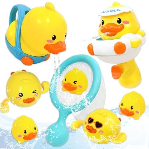 Limited offer: VBACALA 9 Pieces Bath Toy Child from 3 Years, Duck Wind-Up Bath Toy Water Children with Fishing Net, Storage Bag, Water Gun Toy Children for Boys and Girls from 14.99 EUR to 6.99 EUR (save 53%)