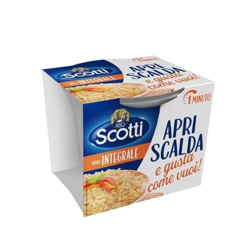 Riso Scotti, Apri Scalda e Gusta Integrale, Cup di Riso Italiano Monoporzione, Pronto in 1 Minuto, 200g