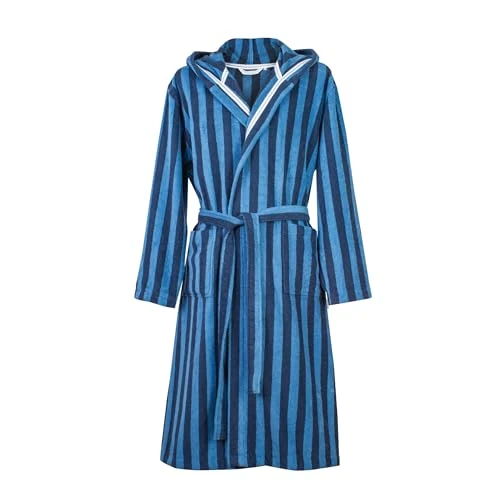 Zeitlich begrenztes Angebot: TOM TAILOR Bademantel für Damen und Herren, Gr. M, 100% Baumwolle/Frottier, mit Kapuze, CLASSIC BATHROBE MEDIUM STRIPES Blau (Dark Navy & Cool Blue) von 48.74 € auf 48.74 € (0.00% Rabatt)