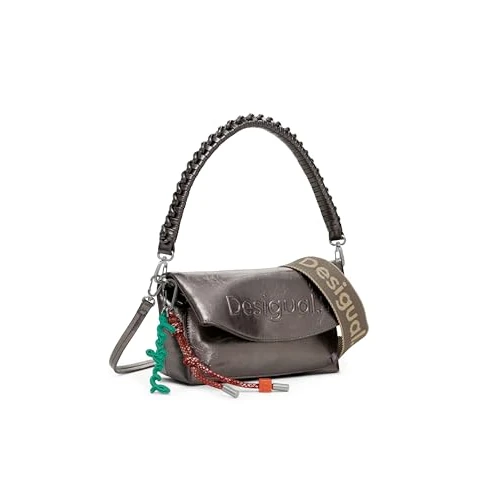 Desigual Half Logo Trokel Dark Silver 3D Logo Handbag 25WAXPAQ