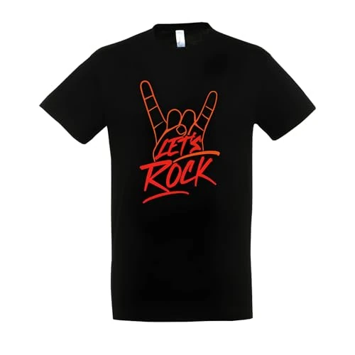 Offerta a tempo: T-shirt in cotone "Let's Rock" per neonati, bambini ed adulti (Adulto, Nero, XS) - 20% da 16.99 € a 13.59 €