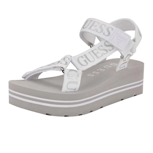 GUESS Women's Avin Wedge Sandal, White/Silver 115, 35 EU