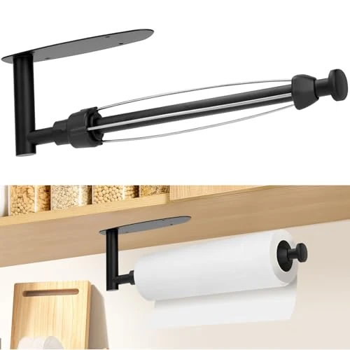 Offerta a tempo: Romon Porta Rotolo da Cucina con Adesivo, Porta Rotoli da Cucina con Effetto Smorzante, Porta Scottex Cucina per Bagno e da Cucina, Montaggio a Parete Autoadesivo o Foratura, Nero - 0.00% da 13.99 € a 13.99 €