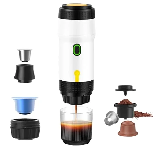 Jenmayt 3-in-1 Tragbare Espressomaschine,20 Bars Mini Auto Kaffeemaschine,USB & Autoladegerät,Kompatibel mit NES Kapsel & DG Kapsel & gemahlener Kaffee,für Camping, Reisen,Büro, Zuhause