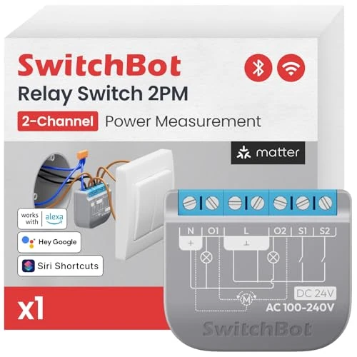 Limited offer: SwitchBot Smart Relay Switch 2PM, Power Metering, Dual Light Control, Built-in Bluetooth Repeater, Wi-Fi & Bluetooth Switch Compatible with Alexa/Apple Home/Google Home/Matter Hub Required, 2.4GHz from 19.99 EUR to 18.99 EUR (save 5%)