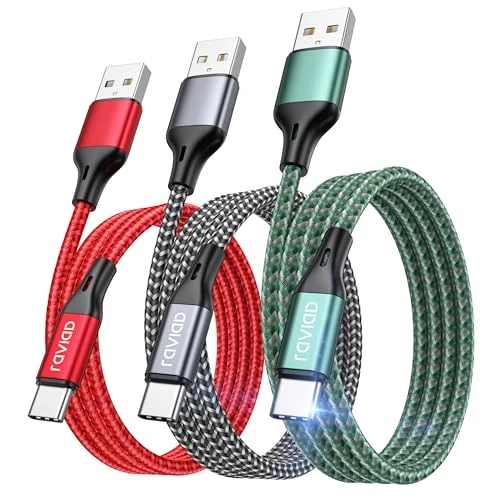 Offerta a tempo: RAVIAD Cavo USB Type-C [3Pezzi, 1m] Cavo USB C Ricarica Rapida Nylon - 38% da 12.99 € a 8.11 €
