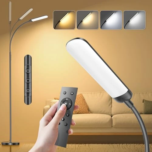 YICAIZI 17W Dimbare LED Vloerlamp met Afstandsbediening - 1200 Lumen, 4 Kleurtemperaturen & 4 Helderheidsstanden - Perfect voor Woonkamer, Slaapkamer, Kantoor - Zwart