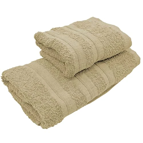 GARGIX Serviette de bain set 2 pièces 1+1 visage invité 100% coton 550g/m² (VU/Beige)