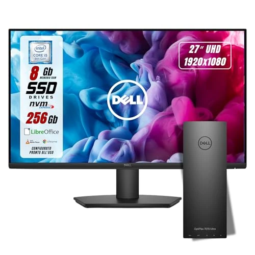 Offerta a tempo: Postazione Completa, Pc Desktop Dell OptiPlex Ultra UFF Intel i5-8265U 4 Core, Ram 8Gb SSD 256Gb, Monitor 27" FHD, Win 11 e Libre Office, Compreso di Mouse e Tastiera (Ricondizionato) - 7% da 299.00 € a 279.00 €