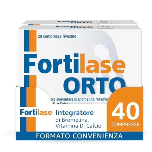 Offerta a tempo: Fortilase Orto, 40 Compresse, Integratore Alimentare di Bromelina, Vitamina D3, Vitamina K2 e Calcio, Supporta il Sistema Osseo e Articolare, 2 Confezioni da 20 Compresse - 0.00% da 34.40 € a 34.40 €