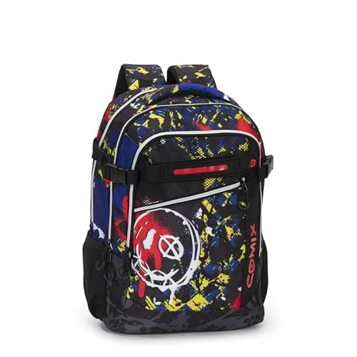 COMIX WBS – School Backpack, Elementary and Higher, 2 Main Compartments, 2 Front Pockets, Padded Back, Padded and Adjustable Shoulder Straps, Padded Handle, 32 x 44.5 x 20 cm, Skull, black/red,