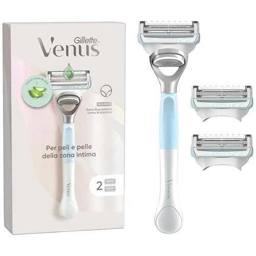 Gillette Venus, Rasierer für Haare und Haut im Intimbereich + 2 Packungen Ersatzklingen, Rasierer für Intimbereich Damen, Klingen Damen Gillette Venus Nachfüllpackungen