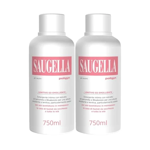 Saugella Poligyn zmiękczający środek do czyszczenia bielizny, łagodzący swędzenie, neutralne pH, z rumiankiem i kwasem mlekowym, menopauza, 2 x środki czyszczące 750 ml
