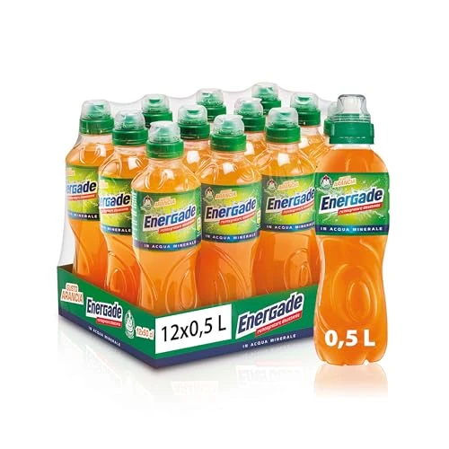 Energade, Napój uzupełniający, 12 x 0,5 l, aromat pomarańczowy, z solami mineralnymi, idealny do aktywności fizycznej, czapka typu push&pull, sportowy format do nawodnienia w ruchu