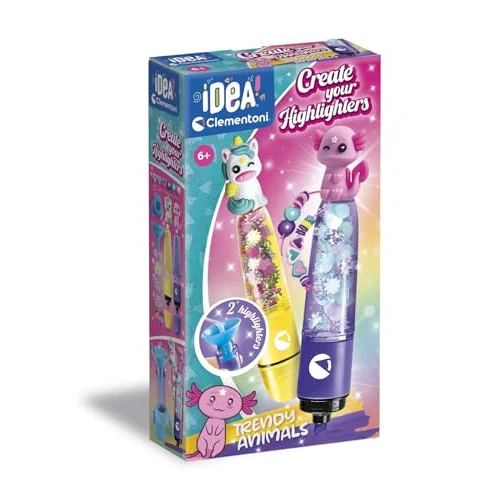 Clementoni Idea - Create Your Highlighters: Trendy Animals, Personalised Highlighter Lab, Creative Kit for Children 6+ Years, with 3 Customisable Highlighters with Accessories, 18874