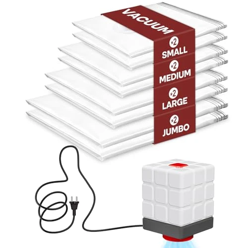 Vacbird Vacuum Bags for Clothes with Electric Air Pump, Pack of 8 (2Small/2Medium/2Large/2Jumbo), Reusable Vacuum Bags for Duvets, Mattresses, Blankets, Pillows, Bedding, Moving