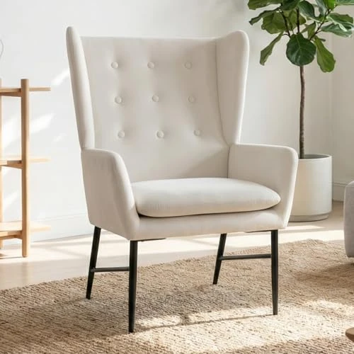 Limited offer: Velvet Armchair Modern Accent Chair with Wing Back Occasional Tub Chair, Leisure Chair for Living Room/Reading, Beige from 145.99 EUR to 108.79 EUR (save 25%)