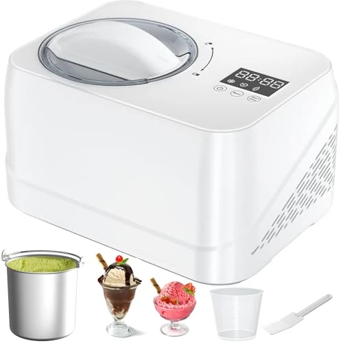 Zeitlich begrenztes Angebot: Acmeenjoy Eismaschine mit Kompressor 1L, Eismaschine Selbstkühlend mit Entnehmbarem Eisbehälter, inkl. Spatel/Messzylinder mit Skala, Weiß von 119.99 € auf 109.99 € (8% Rabatt)