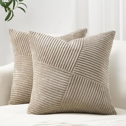 Limited-time offer: Topfinel Corduroy Cushion Covers 60 x 60 cm Soft Set of 2 Taupe Windmill Striped Pattern Cushion Cover Decorative Cushion Cover Boho Decoration for Sofa Bedroom Living Room from 23.99 £ to 23.99 £ (save 0.00%)