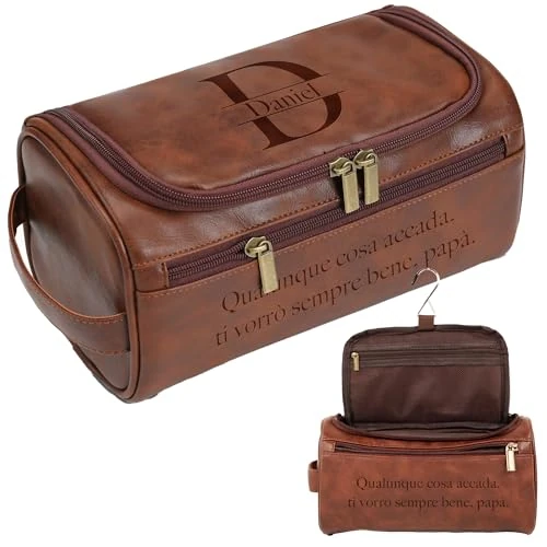 Easycosy Beauty Case da Viaggio, Personalizzata Beauty Uomo, Borsa da Toilette in Pelle, Festa della Papa Idee Regalo 2026, Regali per Papà, Bambino, Lui, Fidanzato, Coppia, Ragazzo