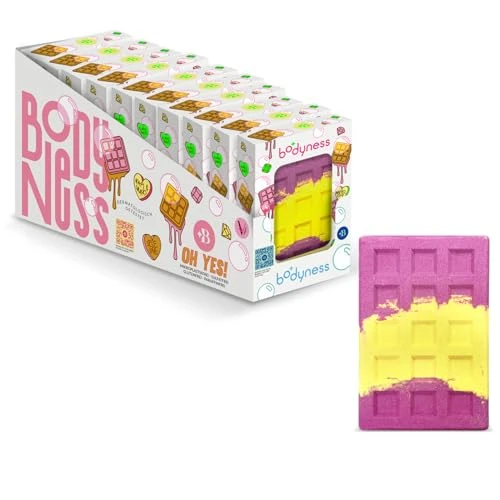 Offerta a tempo: CRAZE BODYNESS Caramello Bagno Waffle - 10x bombe da bagno a forma di waffle, palline da bagno per la cura della pelle e il relax con olio di cocco e profumo di caramello, rosa e giallo, 10x 170g - 15% da 12.46 € a 10.59 €