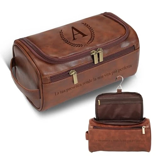 Easycosy Beauty Case da Viaggio, Personalizzata Beauty Uomo, Borsa da Toilette in Pelle, Festa della Papa Idee Regalo 2026, Regali per Papà, Bambino, Lui, Fidanzato, Coppia, Ragazzo