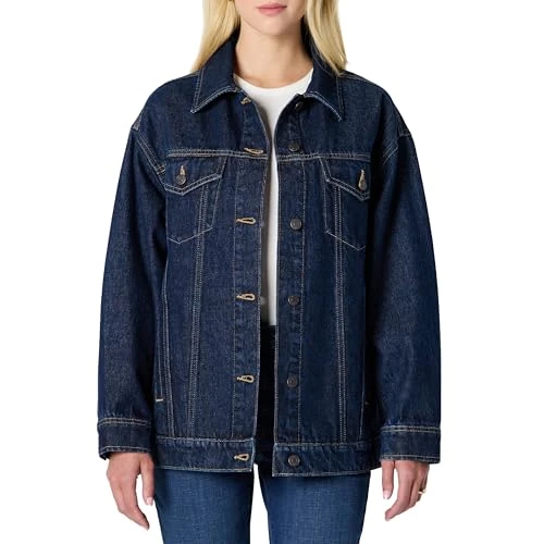 Offre limitée : Amazon Essentials Veste de Camionneur Oversize en Jean Rigide Femme, Bleu Nuit Foncé Délavé, XL de 35.76 € à 33.39 € (7% de remise)