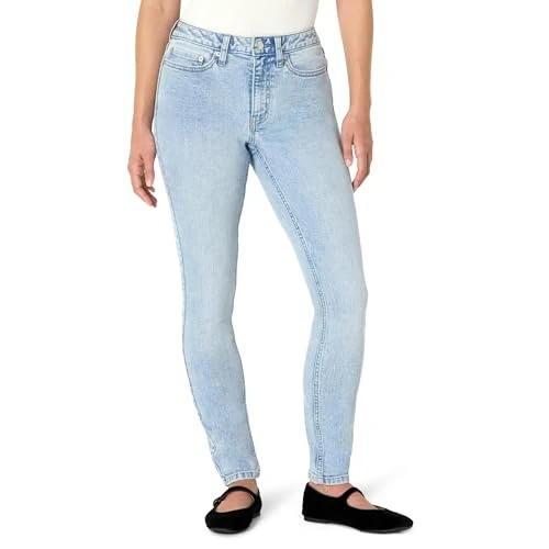Offerta a tempo: Amazon Essentials Jeans Skinny da Donna Elasticizzati a Vita Medio Alta, Blu Ghiaccio Lavaggio Chiaro, Taglia 42 Lunghi - 0.00% da 23.60 € a 23.60 €
