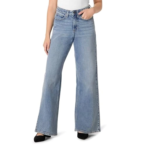 Limited-time offer: Amazon Essentials Women's Low-Stretch High-Rise Wide-Leg Jeans, Authentic Medium Wash, 8 from 30.90 £ to 17.33 £ (save 43.92%)