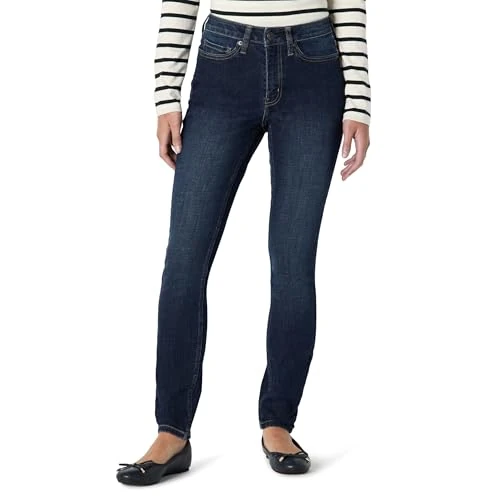 Amazon Essentials Jeans Skinny da Donna Elasticizzati a Vita Medio Alta, Lavaggio Scuro, 42