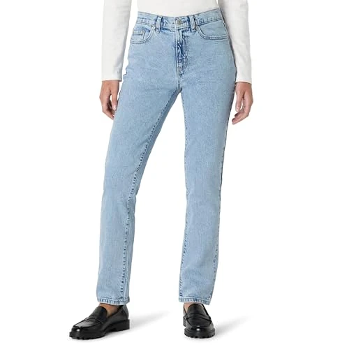 Offerta a tempo: Amazon Essentials Jeans a Vita Alta a Gamba Dritta Donna, Lavaggio Chiaro Colorato con Ghiaccio, 44 - 35% da 28.50 € a 18.58 €