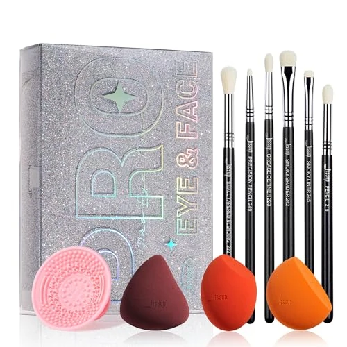 Offre limitée : Jessup Set Éponges Maquillage 3pcs, Set Pinceaux Fard à Paupières 6pcs, Tapis Nettoyage Pinceaux et Boîte Maquillage avec Miroir – Outils Beauté Premium Application Parfaite T504 de 46.91 EUR à 37.53 EUR (remise 20%)