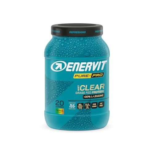 Enervit Pure-Pro 100% Clear Whey Protein Grass-Fed BLG-100 Gusto Tropical, Bevanda Istantanea di B-Lattoglobulina del Latte Vaccino, 20g di Proteine per Dose, Senza Lattosio e Zero Grassi, 500 g