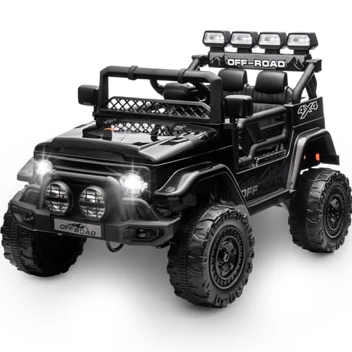 HAUSPROFI Elektrische auto voor kinderen, 12 V, elektrische auto, kinderen, met afstandsbediening, 2,4 G, LED, Bluetooth, muziek, 5 km/u Max, voertuigen voor kinderen van 3 tot 8 jaar, zwart