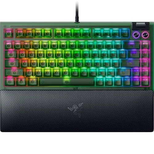 Offerta a tempo: Razer BlackWidow V4 75% Phantom Green Edition - Tastiera meccanica da gioco Hot-swap (interruttori tattili arancioni, rullo multimediale con 2 pulsanti) Layout US | Phantom Green - 17% da 139.79 € a 116.00 €