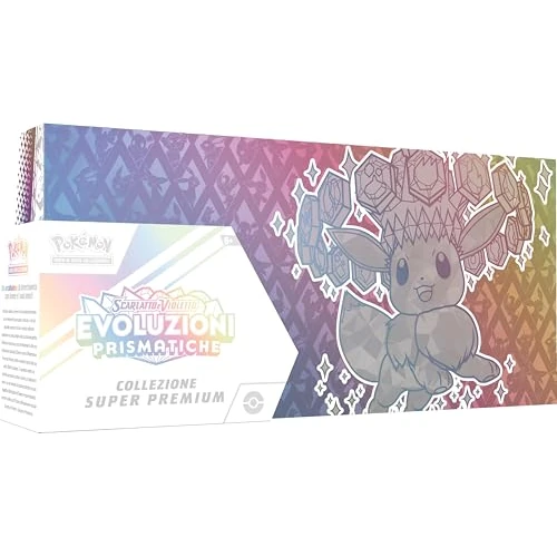 Offerta a tempo: Pokémon GCC: collezione super premium Scarlatto e Violetto - Evoluzioni Prismatiche - una carta promozionale olografica a figura intera, un morbido portamazzo ispirato a Eevee e 15 buste di espansione - 0.00% da 179.50 € a 179.50 €
