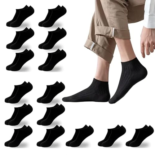 Vktaliphar 15 paar katoenen sportsokken voor heren, antislip, ademende gymsokken voor dagelijks leven (zwart, maat 38-45), zwart, maat L