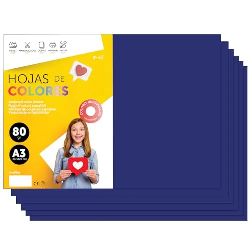 Buntes Papier A3 80g für Drucker & Basteln, Farbige Blätter für Kinder, Kreativprojekte, Karten & Schule M-office (250 Blatt, Dunkelblau)
