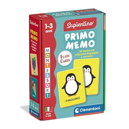 Clementoni Sapientino Baby Montessori - Carte Primo Memo, Gioco di Memoria Educativo Bambini 1-3 Anni, Carte Tattili per Sviluppare Linguaggio e Osservazione, Made in Italy, Lingua Italiana, 16830