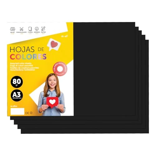 Tijdelijke aanbieding: Kleurfolie, A3, 80 g, voor printers en knutselwerk, gesorteerd papier voor kinderen, gekleurde folies voor kaarten, school en creatieve projecten, m-office (50 uur, zwart) van 13.50 € naar 13.50 € (0.00% korting)